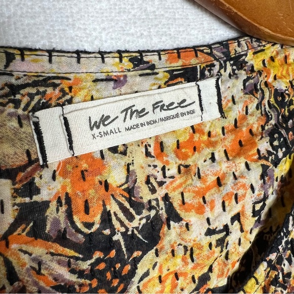 We The Free Free People Orange Fall Floral Balloon Sleeve Women’s Blouse Size XS - Picture 2 of 7